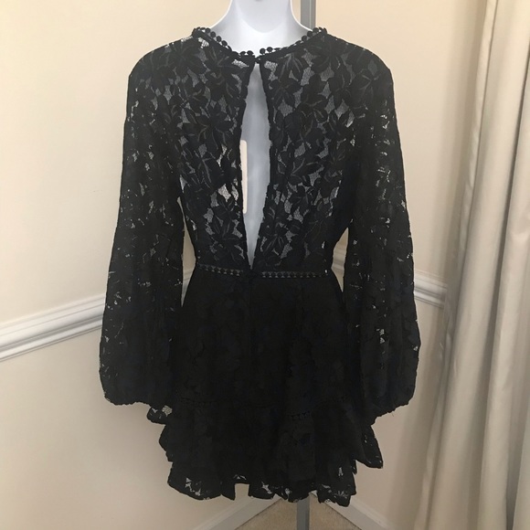 Saints + Secrets brocade sleeve lace ruffle dress - Picture 2 of 15